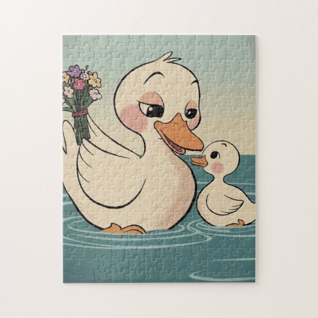 Puzzle Dulce pato y pato con flores (Vertical)