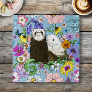 Puzzle Dulces Ferrets Azules Caprichosos con Flores Parej