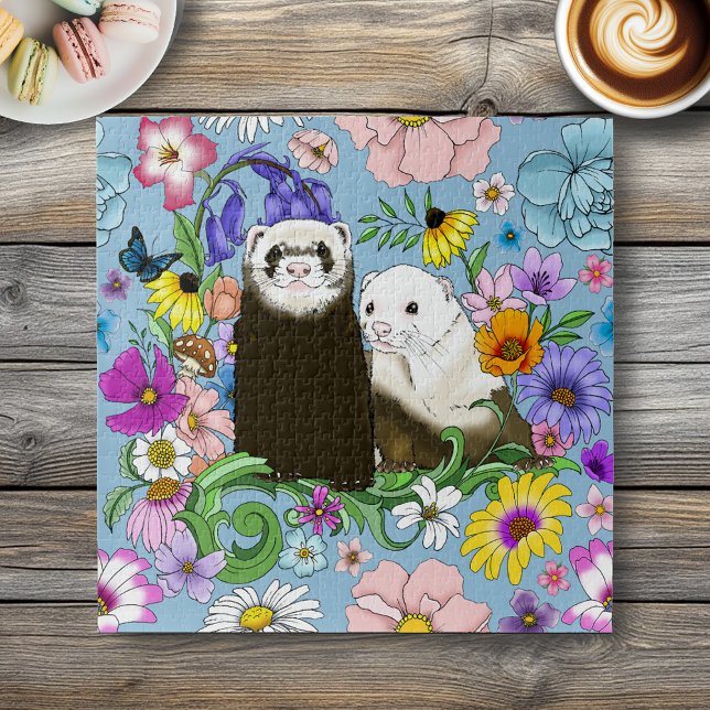 Puzzle Dulces Ferrets Azules Caprichosos con Flores Parej (Subido por el creador)