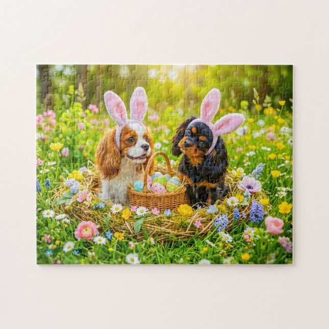 Puzzle Dúo de Spaniel en nido de Pascua en prado (Horizontal)