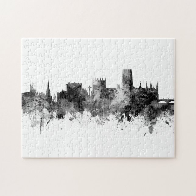 Puzzle Durham England Skyline Cityscape Black White (Horizontal)