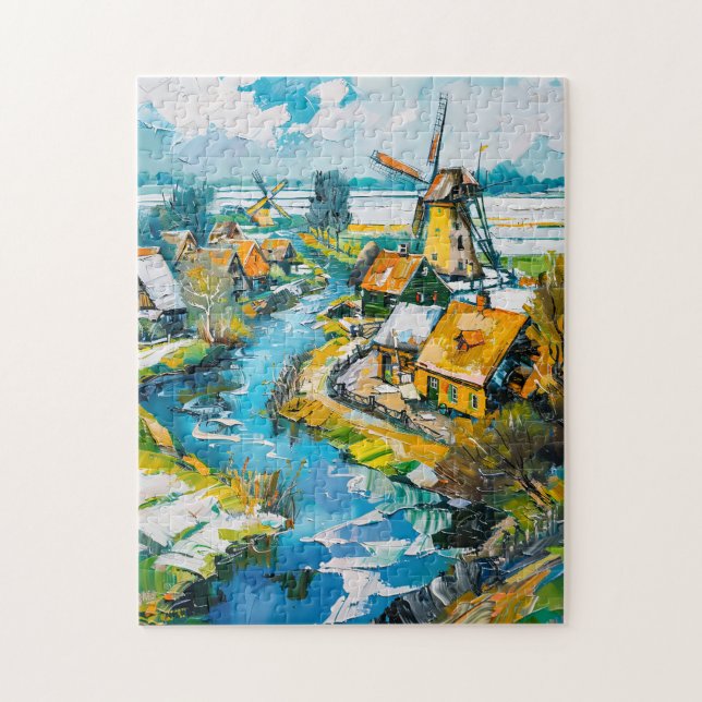 Puzzle Dutch Countryside with Windmills and Water Channel (Vertical)