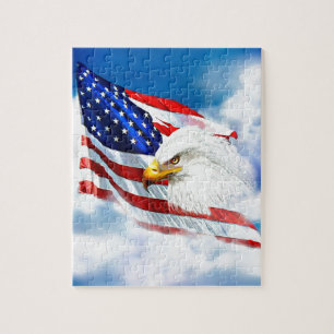 Puzzle Eagle y bandera americana