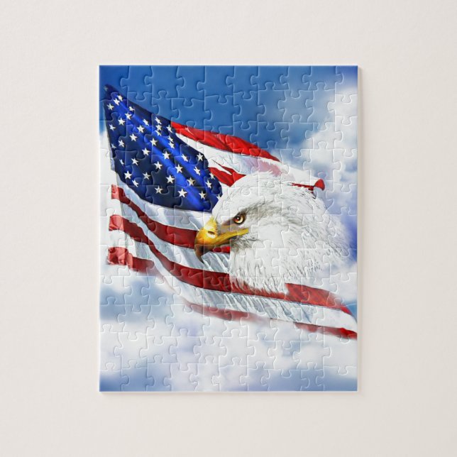 Puzzle Eagle y bandera americana (Vertical)
