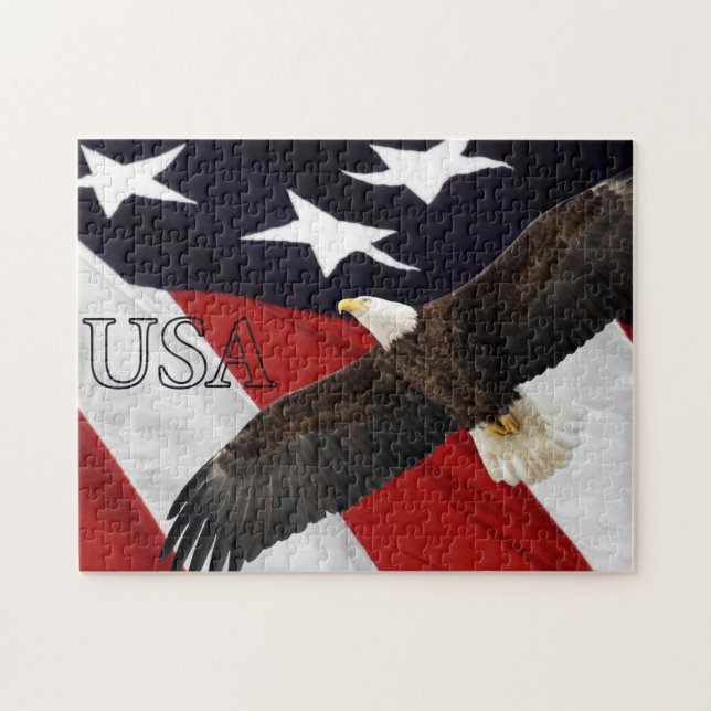 Puzzle Eagle y la bandera de los Estados Unidos (Horizontal)