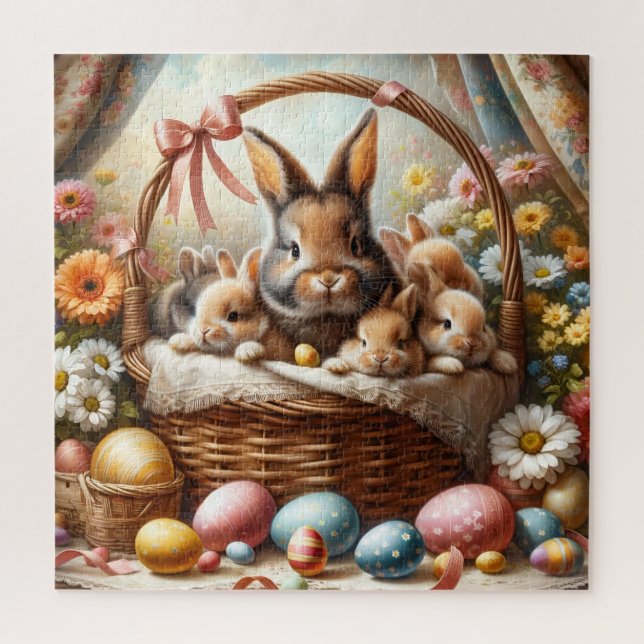 Puzzle Easter Bunny Basket, Spring Bunnies & Easter Eggs (Vertical)