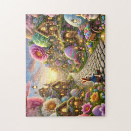 Puzzle Easter Bunny Village Whimsical Spring Scene