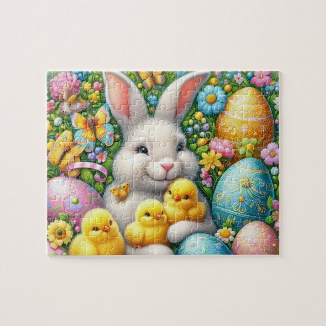 Puzzle Easter Bunny With Chicks (Horizontal)