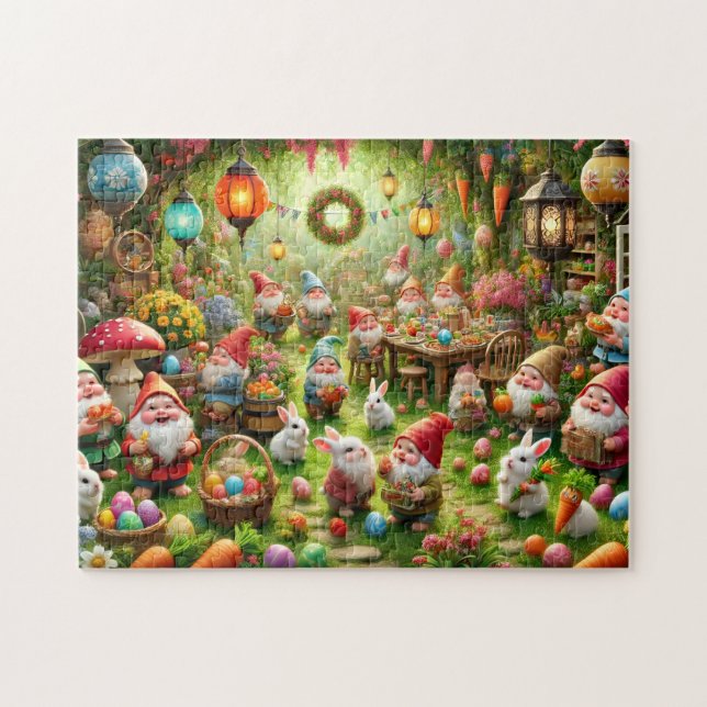 Puzzle Easter Gnomes Whimsical Spring Garden Party (Horizontal)