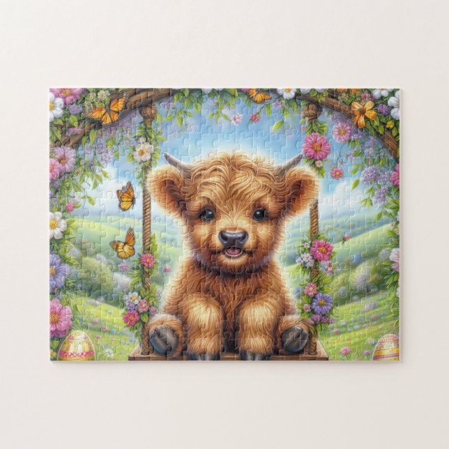 Puzzle Easter Highland Cow (Horizontal)