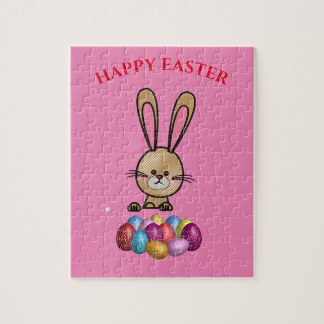 Puzzle Easter rabbit with sparkling eggs puzzle. (Vertical)