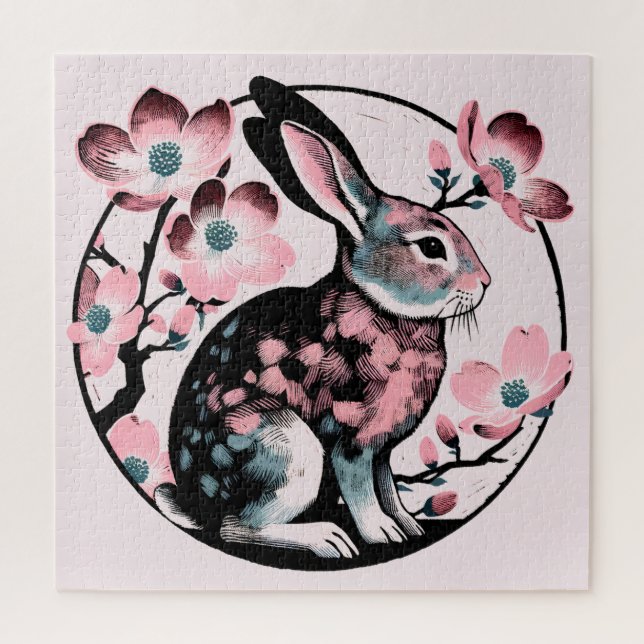 Puzzle Easter Spring Bunny Rabbit Dogwood (Vertical)