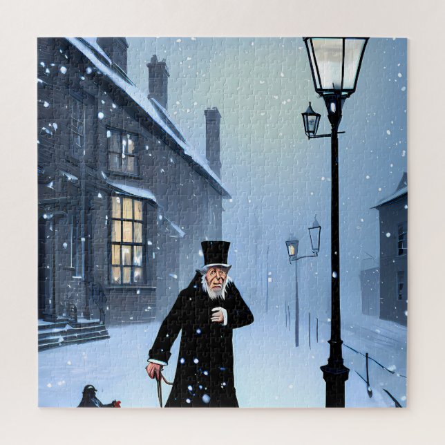 Puzzle Ebenezer Scrooge Snowy Victorian Street (Vertical)