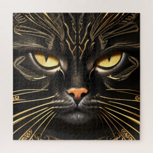 Puzzle Ebony y gato dorado