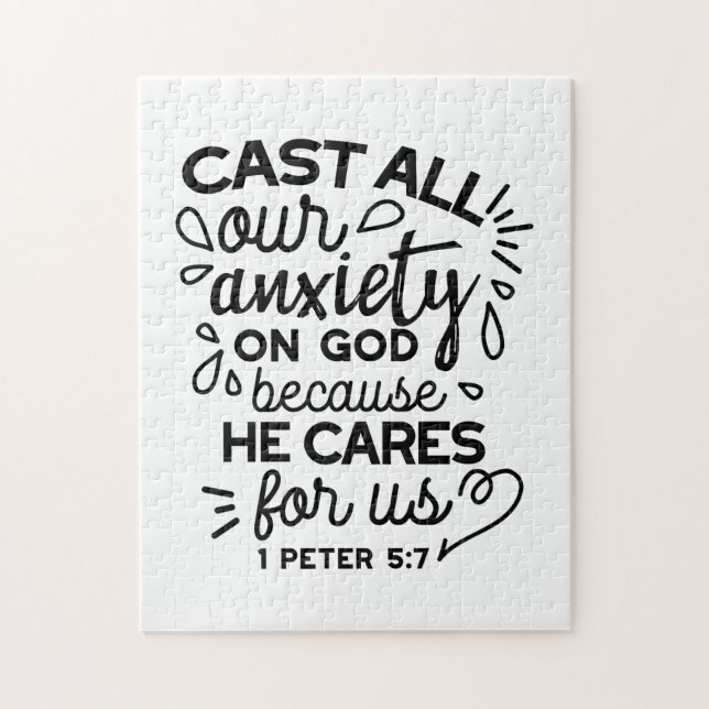 Puzzle Echa Toda Tu Ansiedad – 1 Pedro 5:7 Versículo Bíbl (Vertical)
