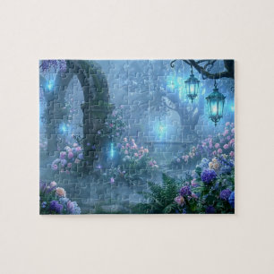 Puzzle Ecos brumosos del jardín de la niebla azul