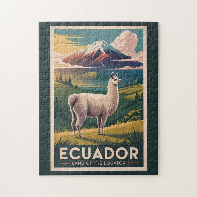 Puzzle Ecuador Llama Illustration Travel Art Vintage (Vertical)