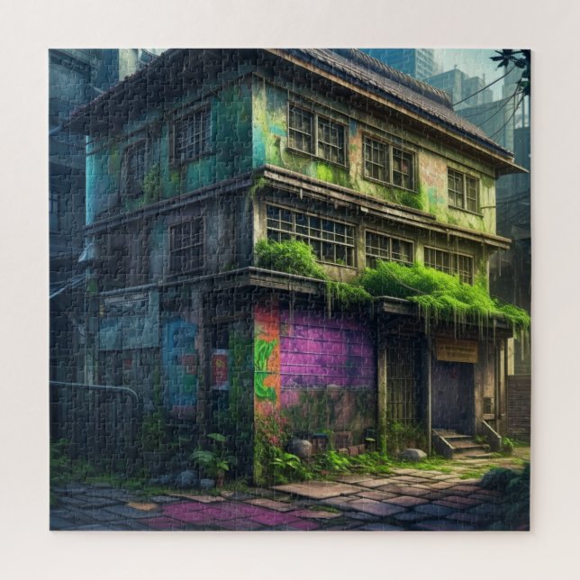 Puzzle Edificio Abandonado con Grafitis Morados Decadenci (Vertical)