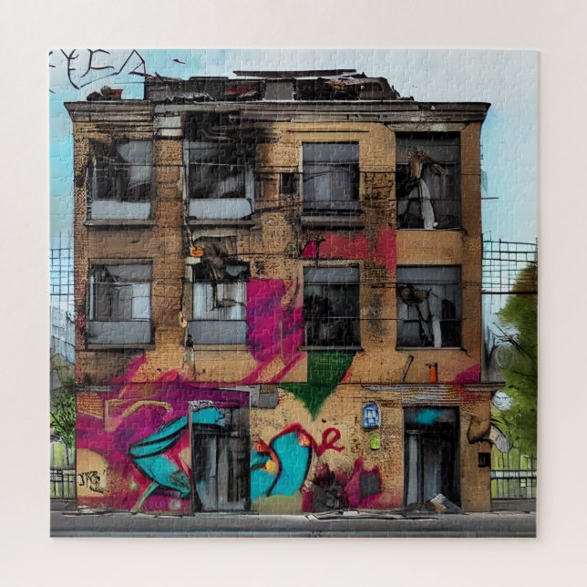 Puzzle Edificio abandonado Resumen Arte AI (Vertical)