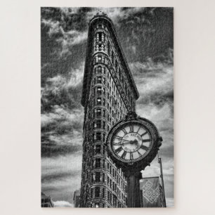 Puzzle Edificio Flatiron y reloj en blanco y negro