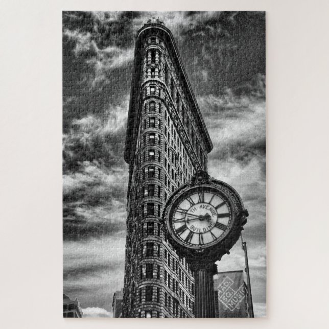 Puzzle Edificio Flatiron y reloj en blanco y negro (Vertical)