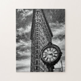 Puzzle Edificio Flatiron y reloj en blanco y negro
