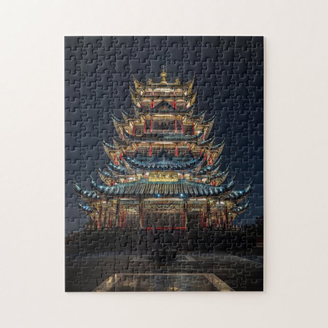 Puzzle Edificio japonés tradicional ilumina el cielo noct (Vertical)