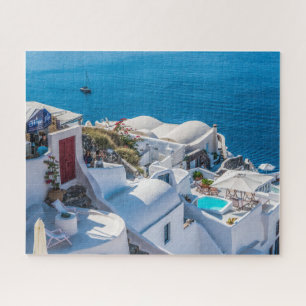 Puzzle Edificios blancos en la ladera de Grecia, Mar Medi