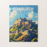 Puzzle Edimburgo Escocia Viaje Arte Vintage<br><div class="desc">Diseño de viaje vectorial retro de Edimburgo. Edimburgo es la compacta y montañosa capital de Escocia. Cuenta con un casco antiguo medieval y un elegante pueblo georgiano con jardines y edificios neoclásicos.</div>