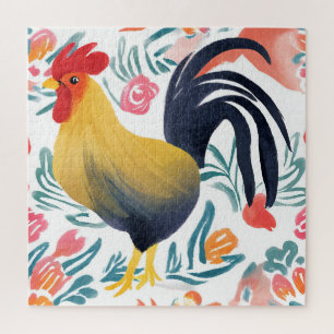 Puzzle Edna el Gallo Gallina Floral Acuarela