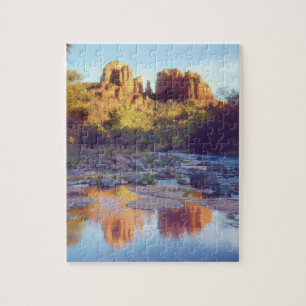 Puzzle EE. UU., Arizona, Sedona. Cathedral Rock reflejand