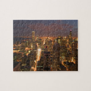 Puzzle EE.UU., Illinois, Chicago: Vista nocturna del bucl