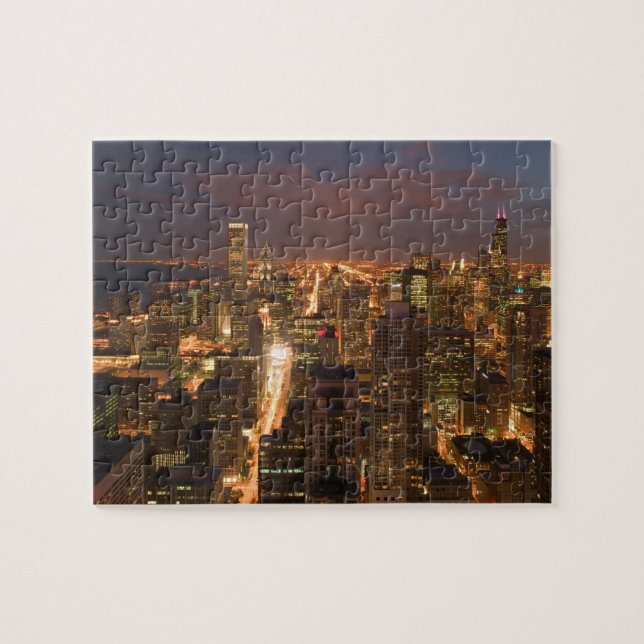 Puzzle EE.UU., Illinois, Chicago: Vista nocturna del bucl (Horizontal)