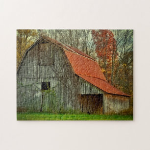 Puzzle EE. UU., Indiana. paisaje rural, granero cubierto 