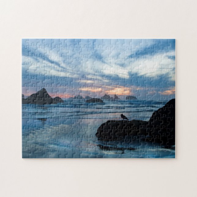 Puzzle EE. UU., Oregón, playa de Bandon. Gaviota en roca (Horizontal)