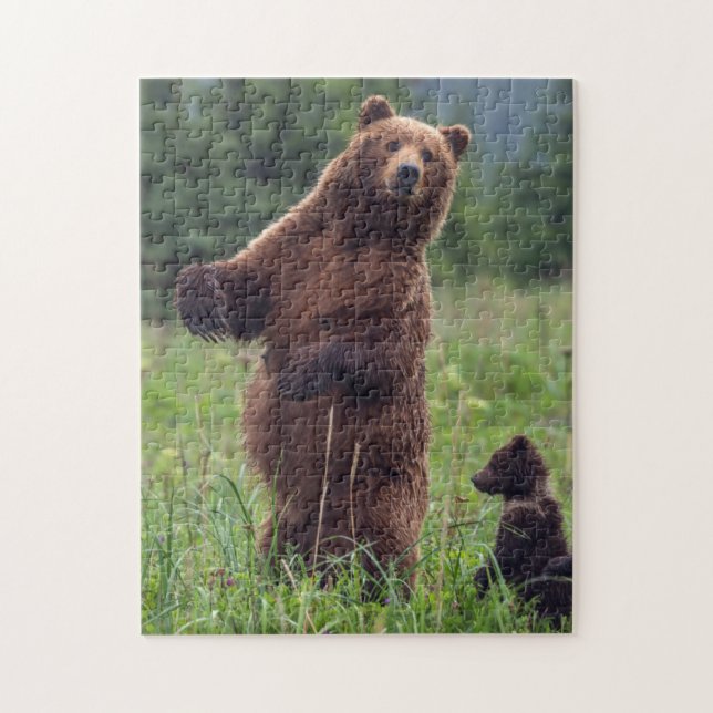 Puzzle EE.UU., sudeste de Alaska, oso pardo y cachorro (Vertical)