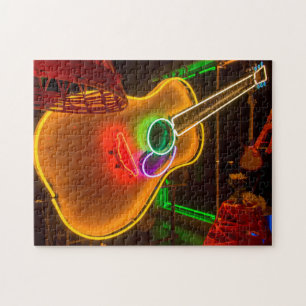 Puzzle EE. UU., Texas, Austin. Guitarra de neón en Blackm