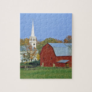 Puzzle EE. UU., Vermont, Peacham. Un granero rojo y blanc