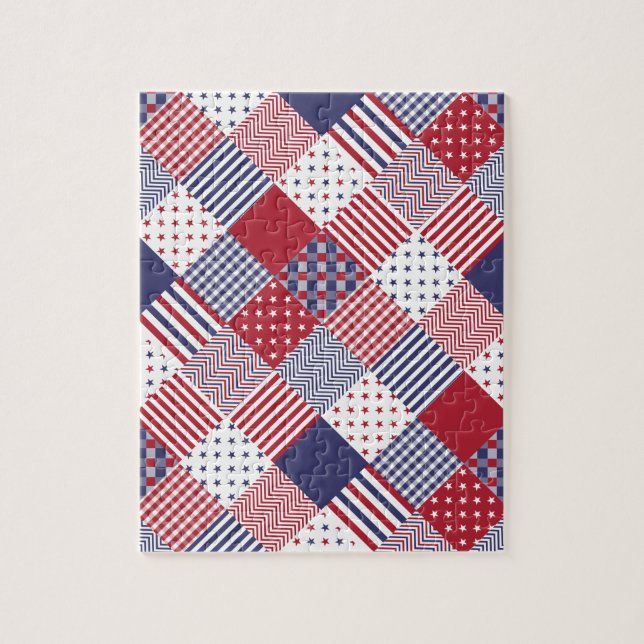 Puzzle EEUU Americana Diagonal Red White & Blue Quilt (Vertical)