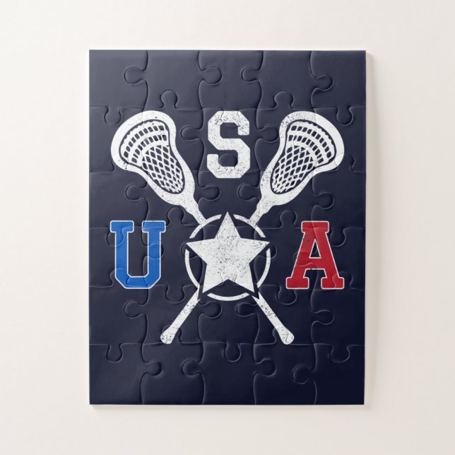 Puzzle EEUU Crosskick Emblem - Lacrosse USA Bandera Ameri (Vertical)
