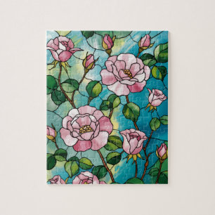 Puzzle Efecto de vidrio emplomado floral flores rosadas b