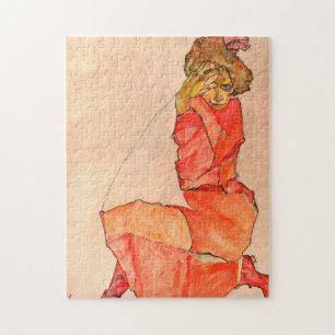 Puzzle Egon Schiele - Mujer arrodillada con vestido rojo 