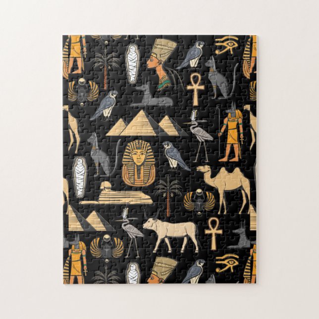 Puzzle  Egyptian Hieroglyphic Symbol Pattern Background   (Vertical)