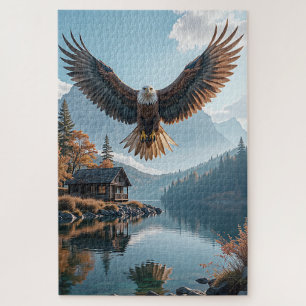Puzzle El águila majestuosa crece a orillas de un lago se