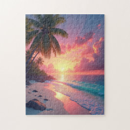Puzzle El amanecer en una bonita playa tropical
