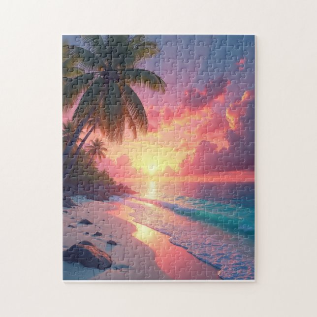 Puzzle El amanecer en una bonita playa tropical (Vertical)