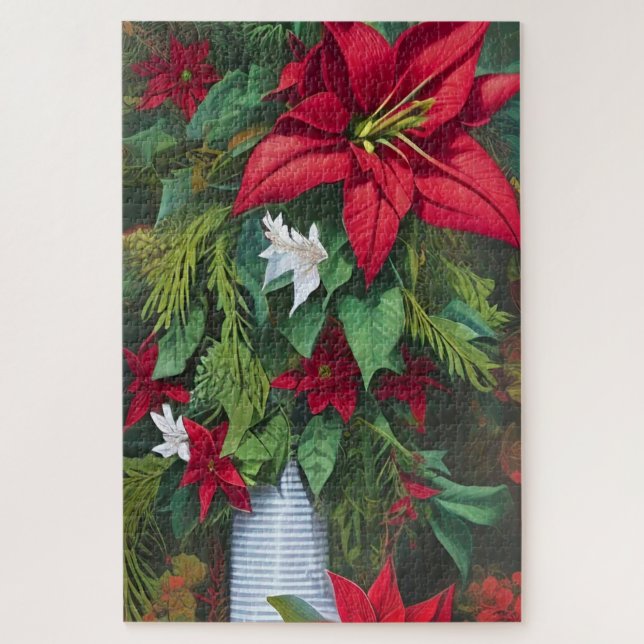 Puzzle El Amaryllis Rojo y el Bouquet Poinsettia (Vertical)
