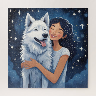 Puzzle El amor en las estrellas: Chica y Husky