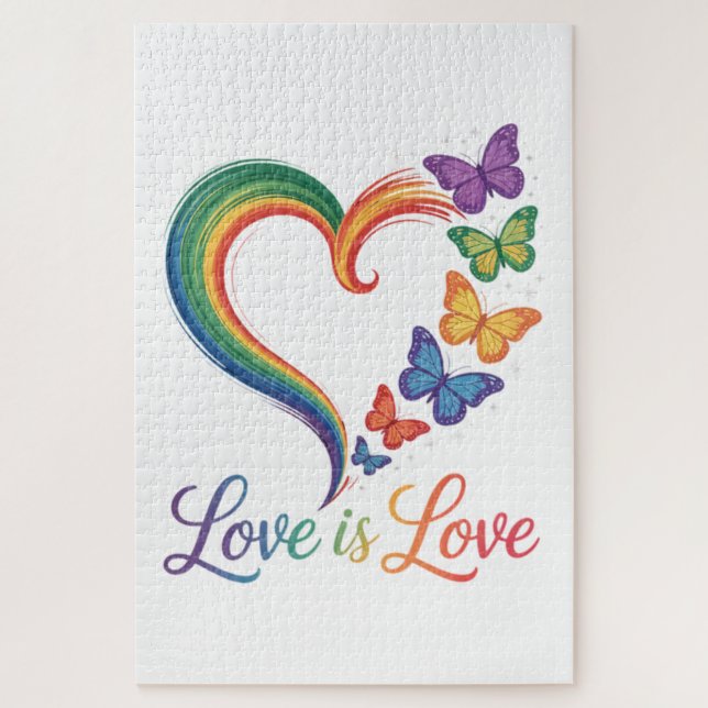 Puzzle El amor es amor LGBT Mariposa Corazón Arcoíris (Vertical)