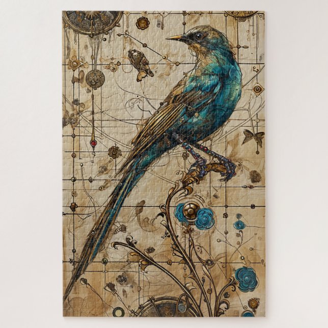 Puzzle El arte de las aves de Steampunk es difícil (Vertical)